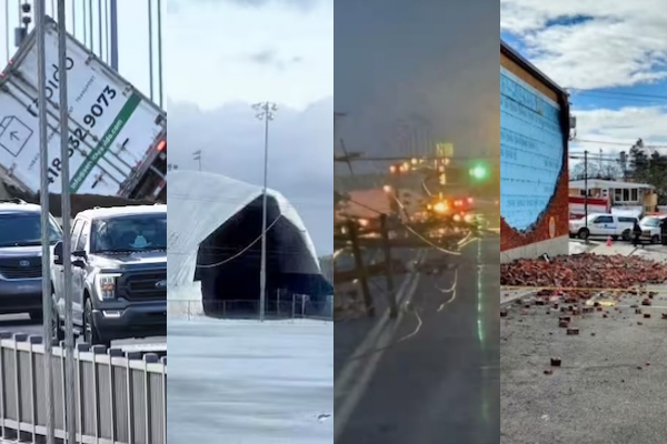 暴风吹乱魁北克：停电算啥…卡车被掀，交通灯电线杆树枝外墙体育馆嘁哩喀喳塌塌塌